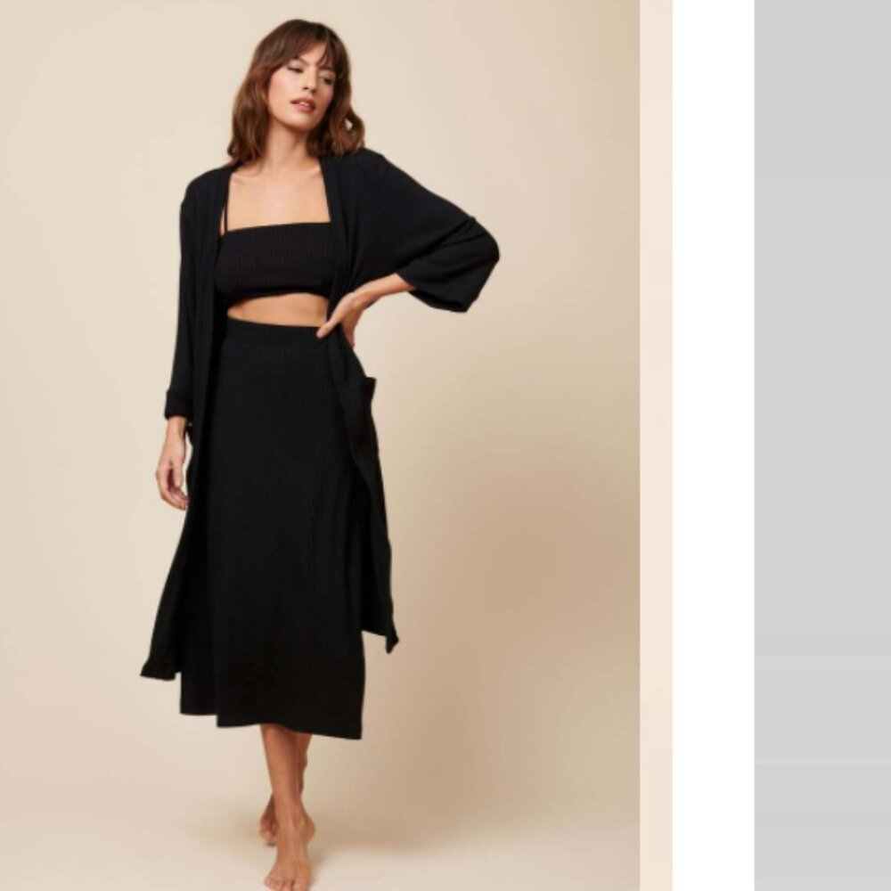 Whimsy + Row Frances Ribbed Modal Robe Duster Cardigan‎ Black M